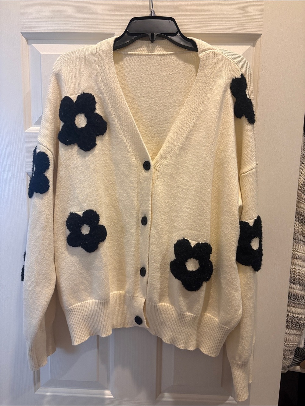 Cider Cream Cardigan with Black Floral Appliqués